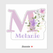 Sticker Nom Melanie & Initiale avec motif floral (Feuille)