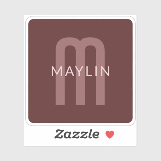 Sticker Nom Monogramme d'apparence moderne | Rouge marron (Feuille)