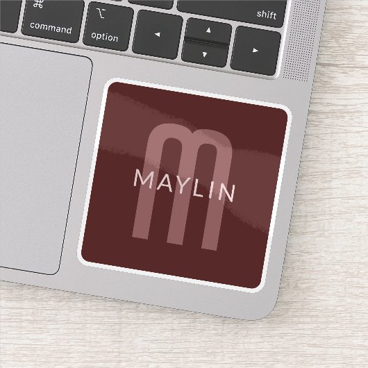 Sticker Nom Monogramme d'apparence moderne | Rouge marron (Détail)