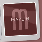 Sticker Nom Monogramme d'apparence moderne | Rouge marron