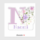 Sticker Nom Naomi plus Initial avec design floral (Feuille)