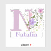 Sticker Nom Natalia & Initiale avec motif floral (Feuille)