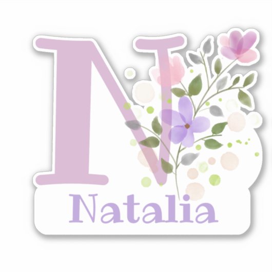 Sticker Nom Natalia & Initiale avec motif floral (Devant)