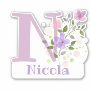 Sticker Nom Nicola & Initiale avec motif floral