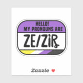 Sticker Nom Non binaire Cis Trans Prononouns Ze Zir (Feuille)