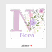 Sticker Nom Nora & Initial avec design floral (Feuille)