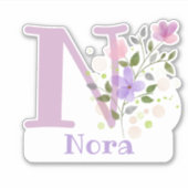 Sticker Nom Nora & Initial avec design floral (Devant)
