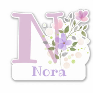 Sticker Nom Nora & Initial avec design floral