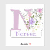 Sticker Nom Noreen & Initial avec design floral (Feuille)