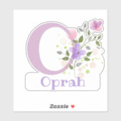 Sticker Nom Oprah & Initial avec design floral (Feuille)
