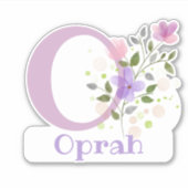 Sticker Nom Oprah & Initial avec design floral (Devant)