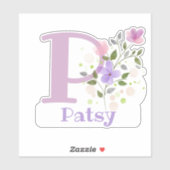 Sticker Nom Patsy & Initial avec design floral (Feuille)