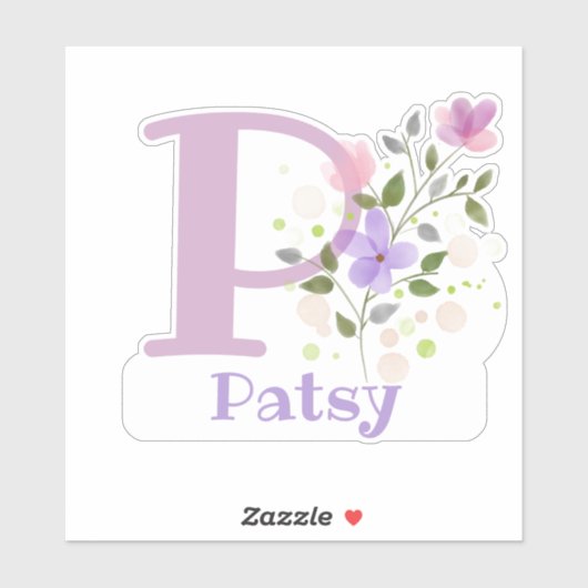 Sticker Nom Patsy & Initial avec design floral (Feuille)