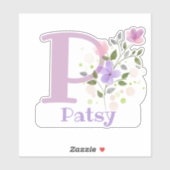 Sticker Nom Patsy & Initiale avec motif floral (Feuille)