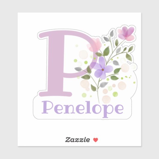 Sticker Nom Penelope plus Initial avec Floral Design (Feuille)
