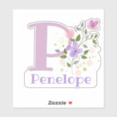 Sticker Nom Penelope plus initiale avec motif floral (Feuille)