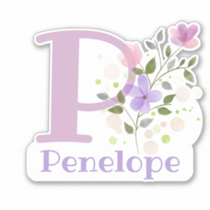Sticker Nom Penelope plus initiale avec motif floral