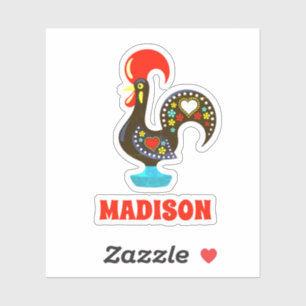 Sticker Nom personnalisé Barcelos Portuos Rooster Noir