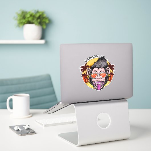 Sticker Nom personnalisé Beach Monkey (Ordinateur portable sur le bureau)