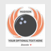 Sticker Nom personnalisé Boule de Bowling avec flamme (Feuille)
