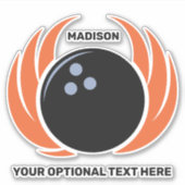 Sticker Nom personnalisé Boule de Bowling avec flamme (Devant)