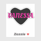 Sticker Nom personnalisé Cœur noir cool avec Texte rose fé (Feuille)