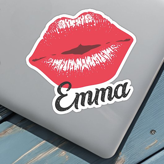 Sticker Nom personnalisé Cool Rouge Lèvre Baiser Lèvres