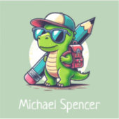 Sticker Nom personnalisé Cute Boys Dinosaur Green (Devant)