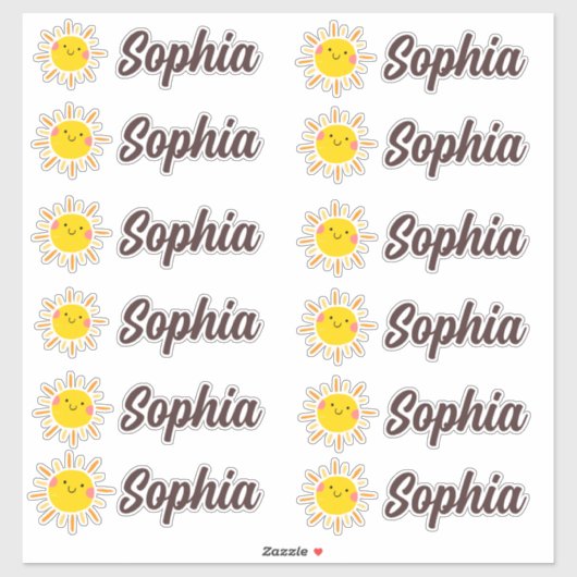 Sticker Nom personnalisé Cute Kawaii Sun (Feuille)