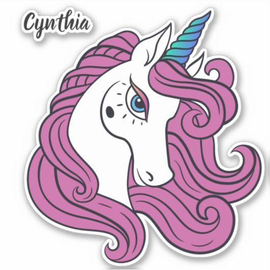 Sticker Nom personnalisé Cute Unicorn (Devant)