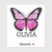 Sticker Nom personnalisé de la fille papillon rose (Feuille)