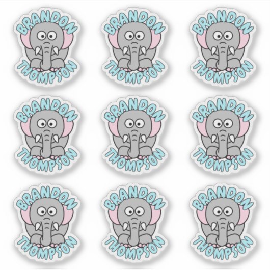 Sticker Nom personnalisé Eléphant Zoo Animal (Devant)