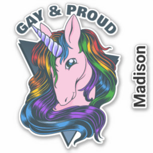 Sticker Nom personnalisé et texte Gay licorne