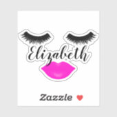 Sticker Nom personnalisé Fille lèvres et cils rose (Feuille)