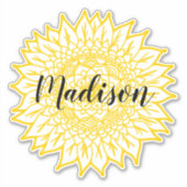 Sticker Nom personnalisé Fleur de tournesol jaune Mandala (Devant)
