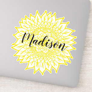 Sticker Nom personnalisé Fleur de tournesol jaune Mandala