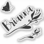 Sticker Nom personnalisé Fleur de tulipe mignonne et papil (Devant)