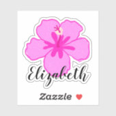 Sticker Nom personnalisé Hibiscus rose Fleur Cocotier Fill (Feuille)