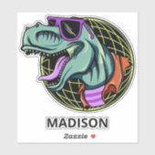 Sticker Nom personnalisé Hipster T-Rex (Feuille)