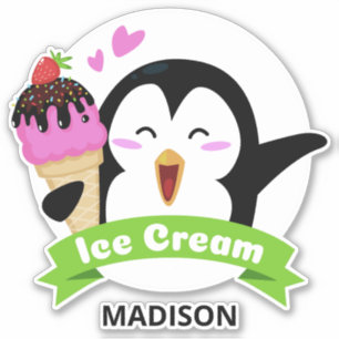 Sticker Nom personnalisé Ice Cream Penguin