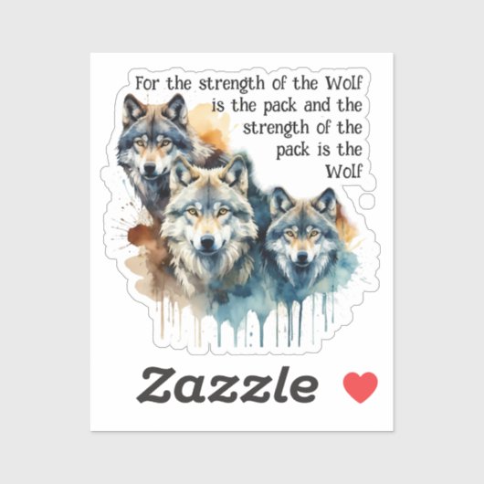 Sticker Nom Personnalisé Inspirational Wolf Citation Force (Feuille)