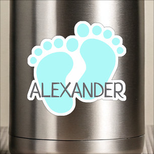 Sticker Nom personnalisé Jolis pieds bébé pastel bleu orte