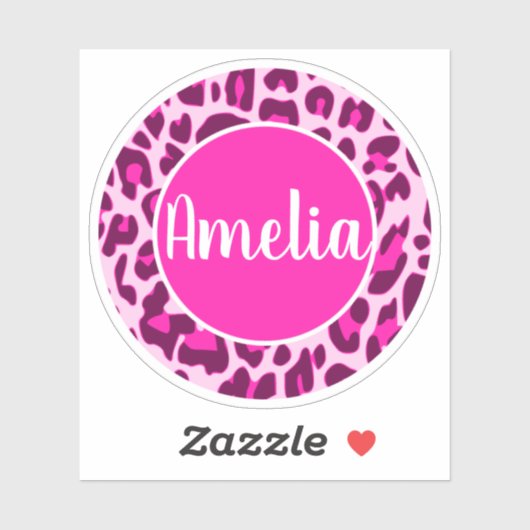 Sticker Nom personnalisé Leopard Poster de animal rose vif (Feuille)