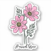 Sticker Nom personnalisé Octobre Fleur de naissance Cosmos (Devant)