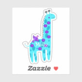 Sticker Nom personnalisé Portable Turquoise Giraffe Violet (Feuille)