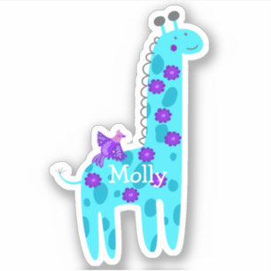 Sticker Nom personnalisé Portable Turquoise Giraffe Violet