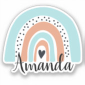 Sticker Nom personnalisé Rainbow Heart Blue Peach (Recto)