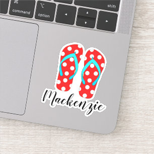 Sticker Nom personnalisé Red Flip Flops Summer Beach