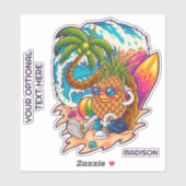 Sticker Nom personnalisé Surfing Pineapple (Feuille)