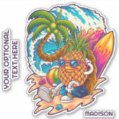 Sticker Nom personnalisé Surfing Pineapple (Devant)
